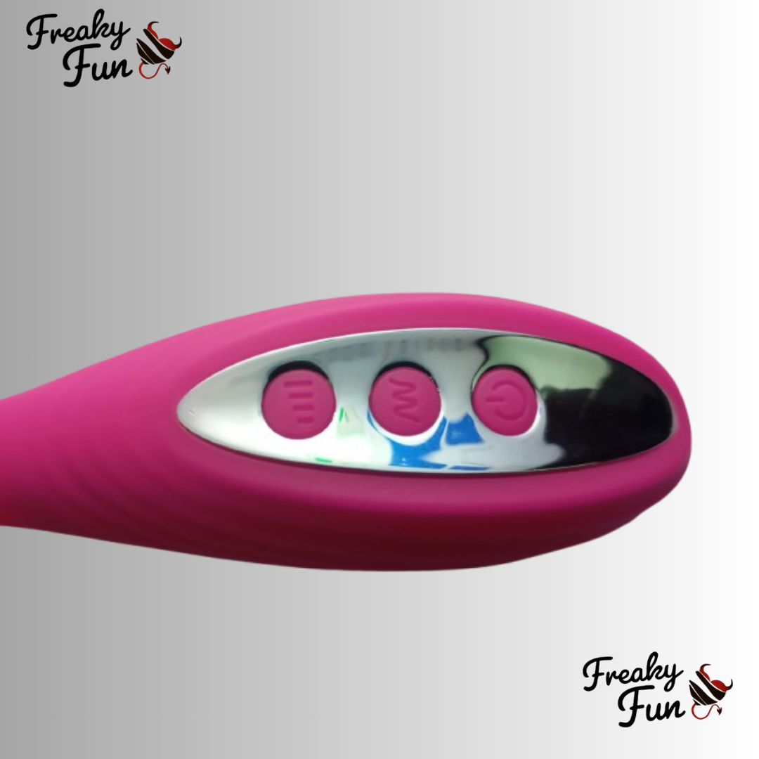 Pink electronic device with buttons on a gray background, branded 'Freaky Fun'.