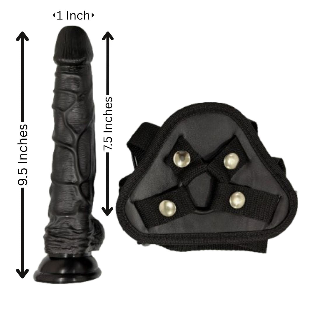 Black Silicone Dildo With Strap Belt - Freaky Fun