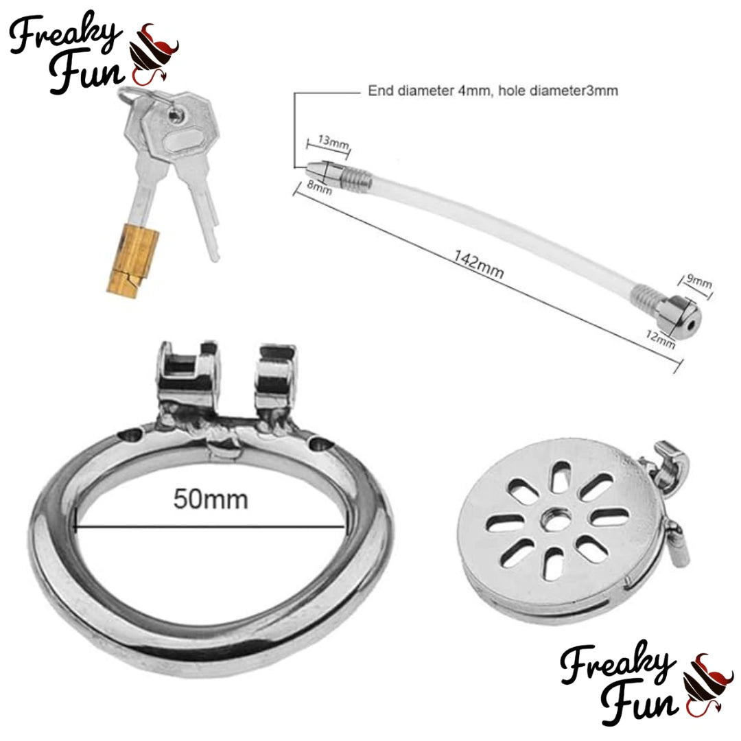 Flat Chastity Cage With Urethral Sounding