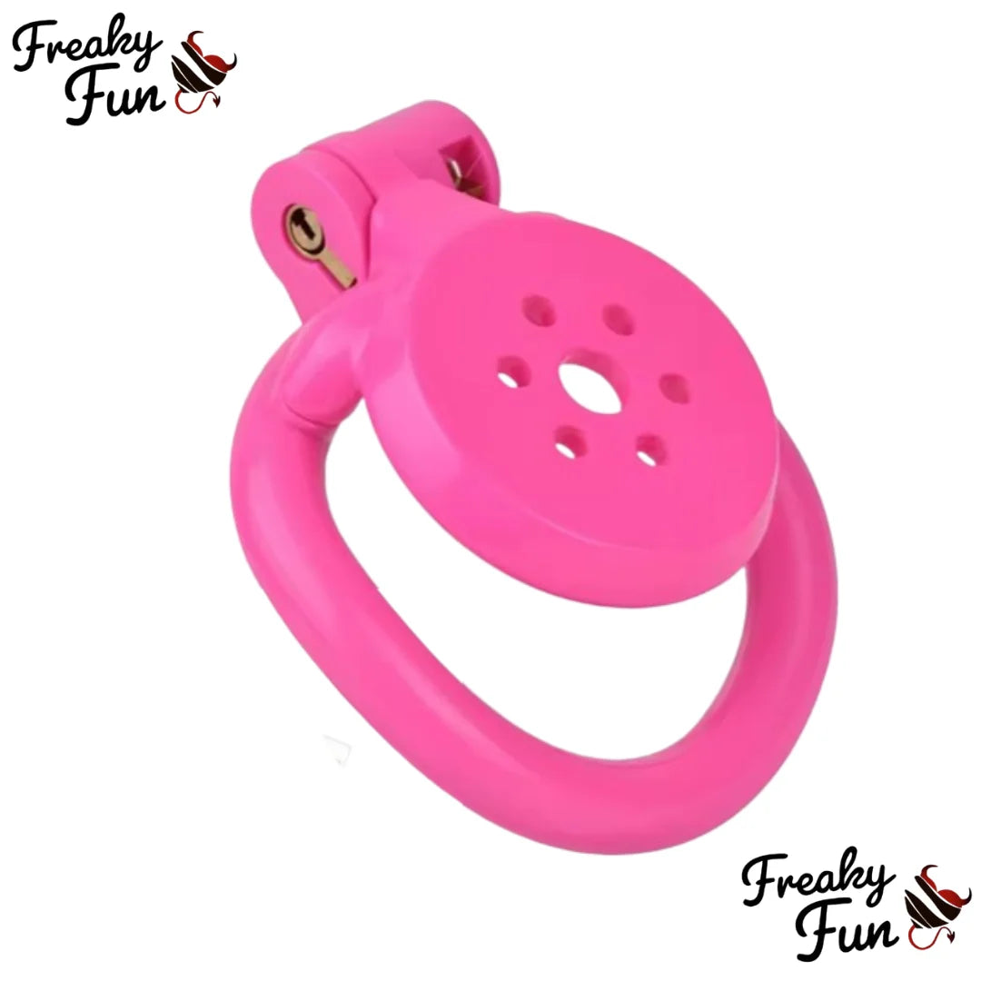 Flat Pink Plastic Chastity Cage With Urethral Sounding