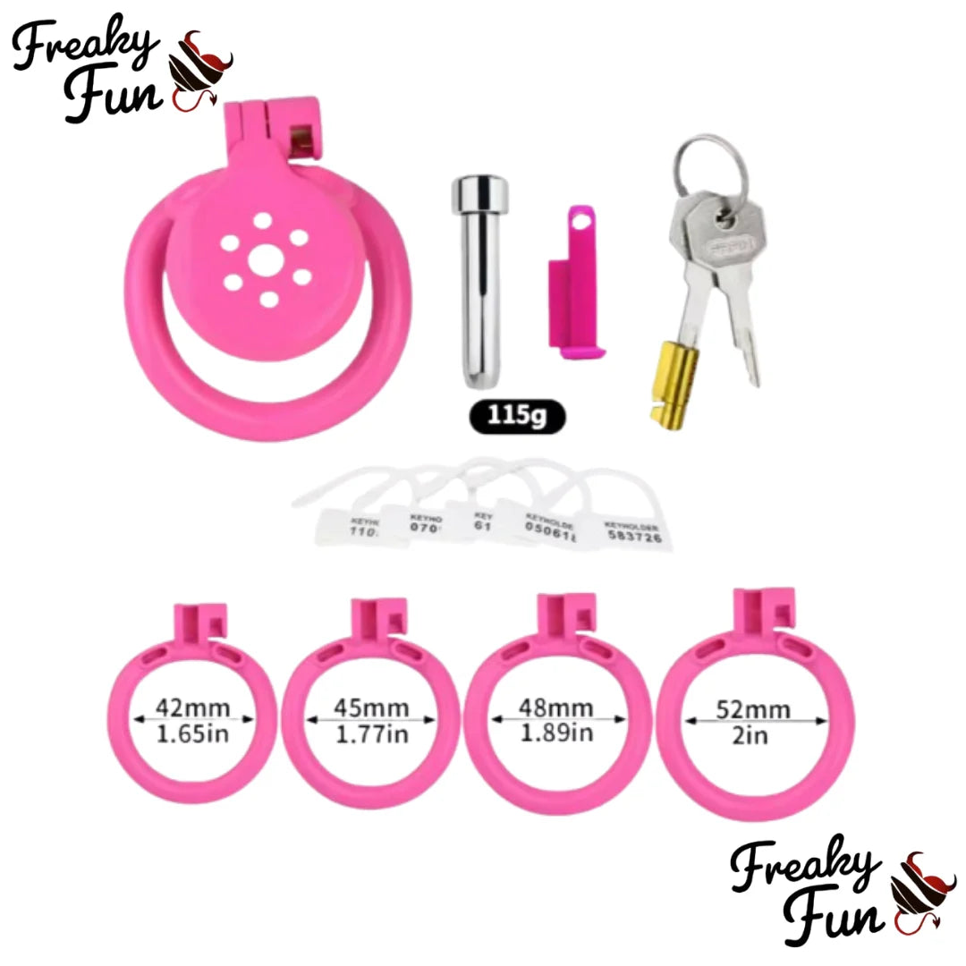 Flat Pink Plastic Chastity Cage With Urethral Sounding