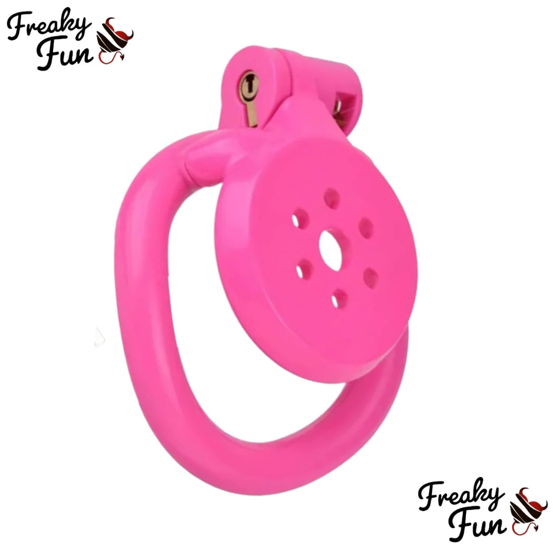 Flat Pink Plastic Chastity Cage With Urethral Sounding