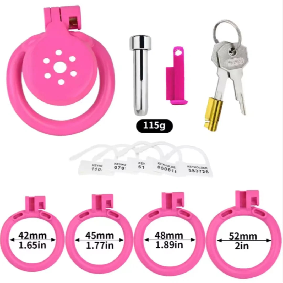 Flat Pink Plastic Chastity Cage With Urethral Sounding