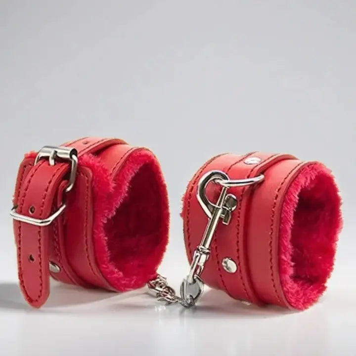 Red BDSM Bondage Faux Leather Handcuffs
