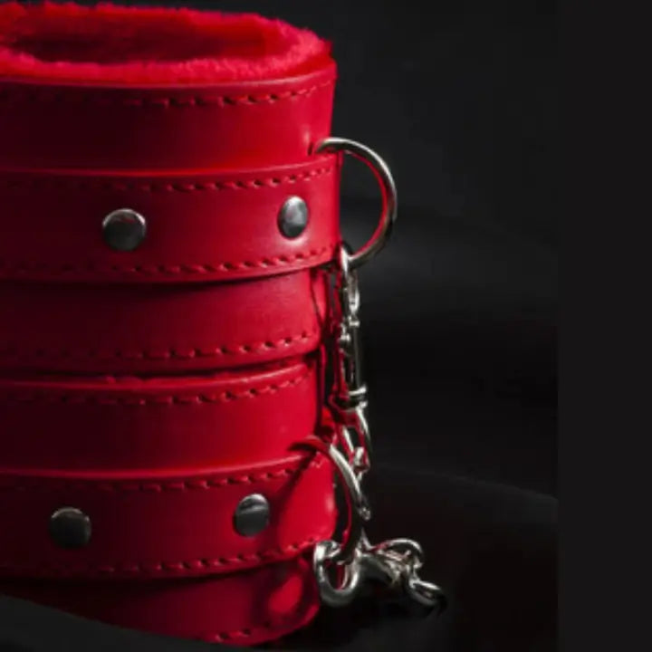 Red BDSM Bondage Faux Leather Handcuffs