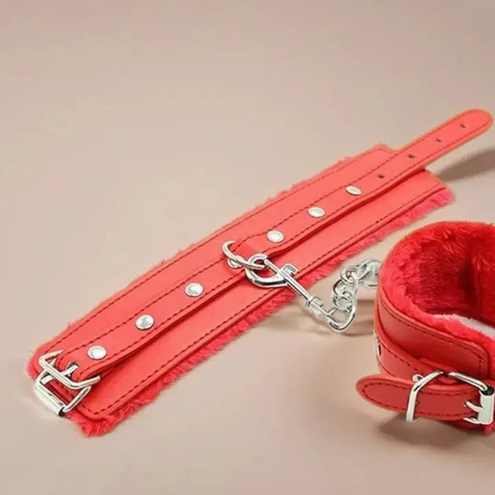 Red BDSM Bondage Faux Leather Handcuffs