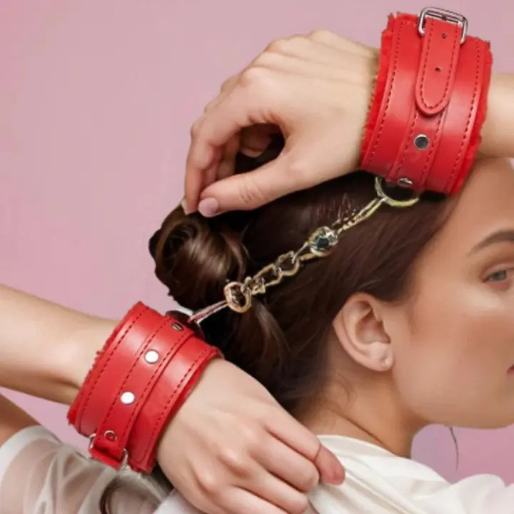 Red BDSM Bondage Faux Leather Handcuffs
