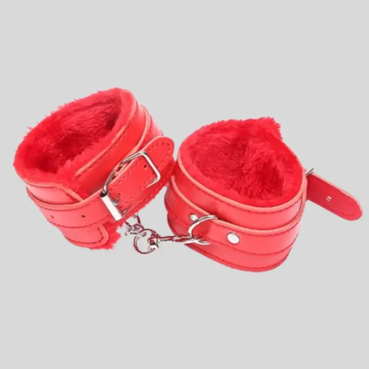 Red BDSM Bondage Faux Leather Handcuffs